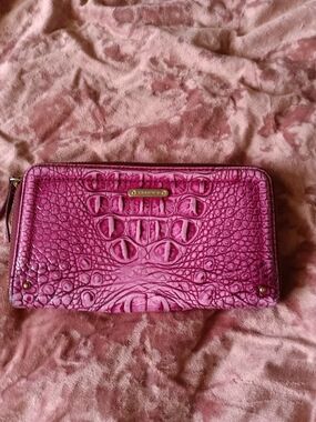Brahmin Magenta Croc-Embossed Zip Wallet